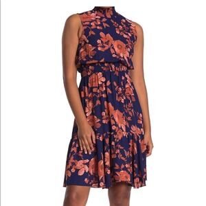 Nannette Lepore Navy & Coral Floral Dress …